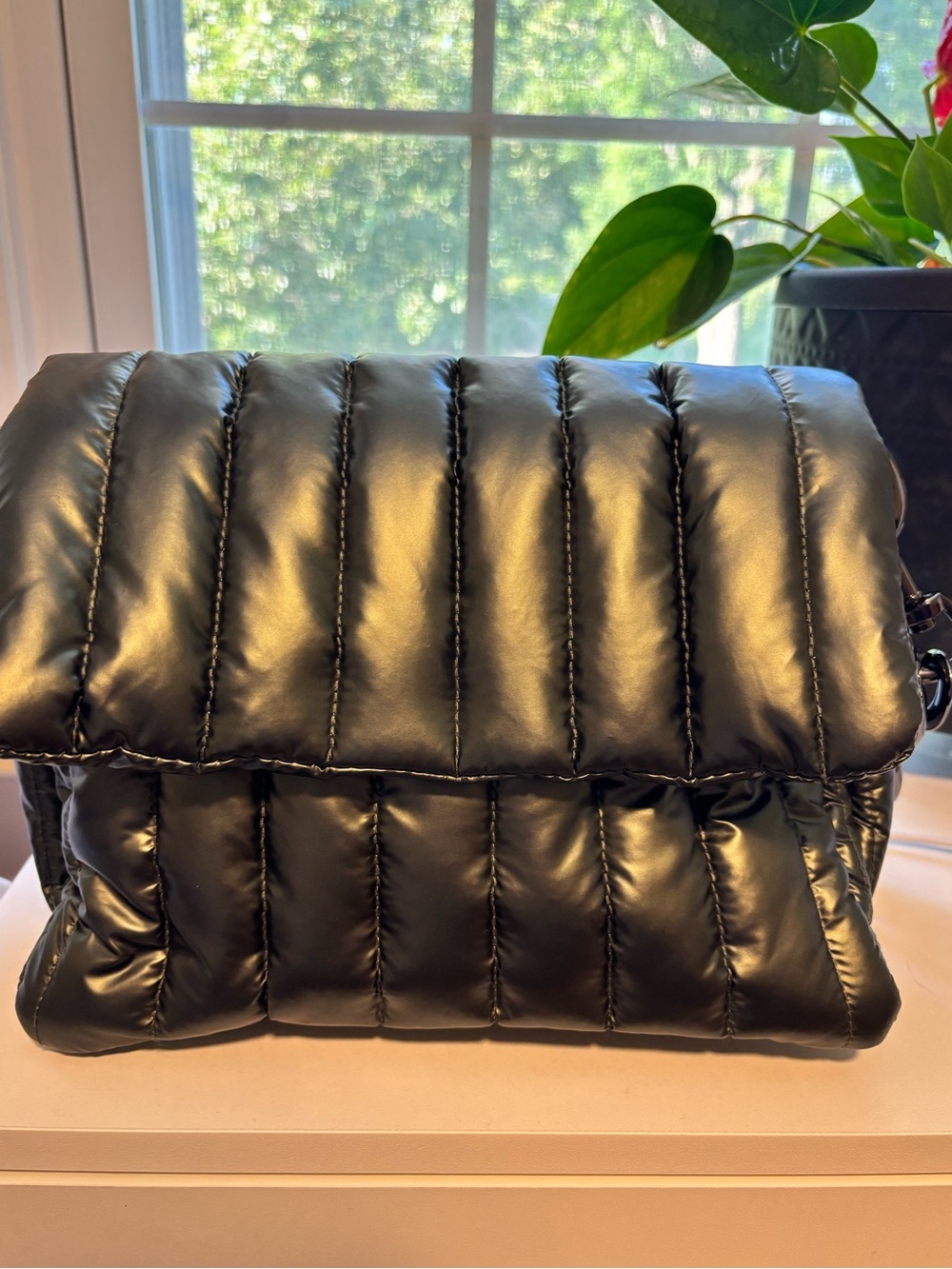 Think Royln Puffer Handbag Olive Green Gunmetal chain